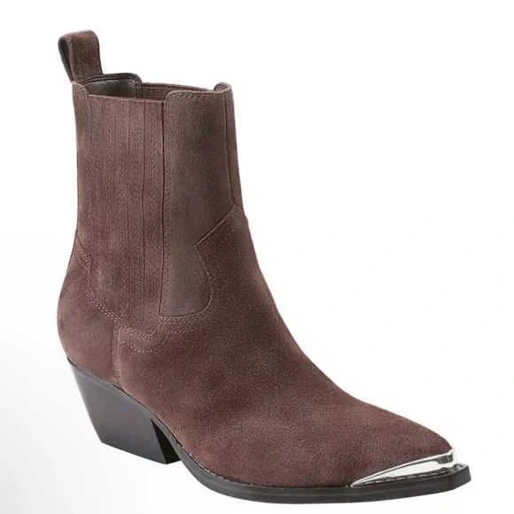 Marc Fisher Pryce dark brown suede Block heel western bootie sz 8.5 - Picture 1 of 4